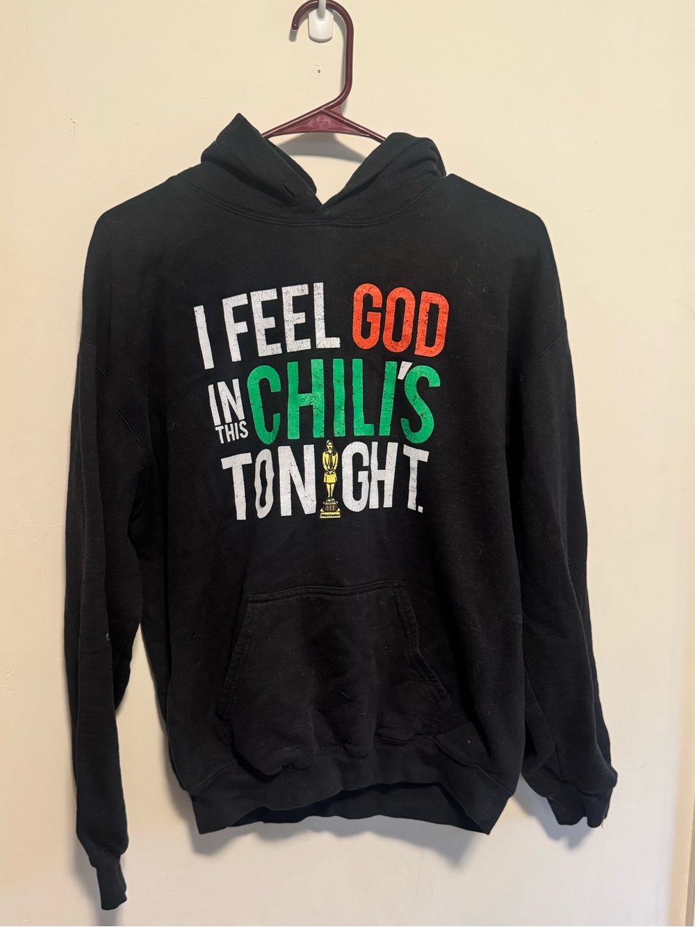 Black Graphic Hoodie with 'I Feel God In This Chili's Tonight' Print